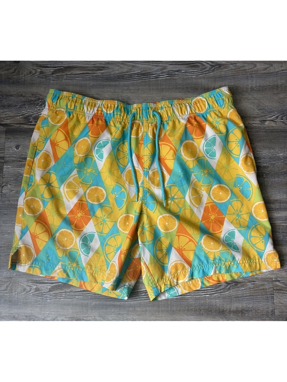 George Men’s Citrus Print Swim Trunks Size Large 36–38 Yellow Aqua Orange